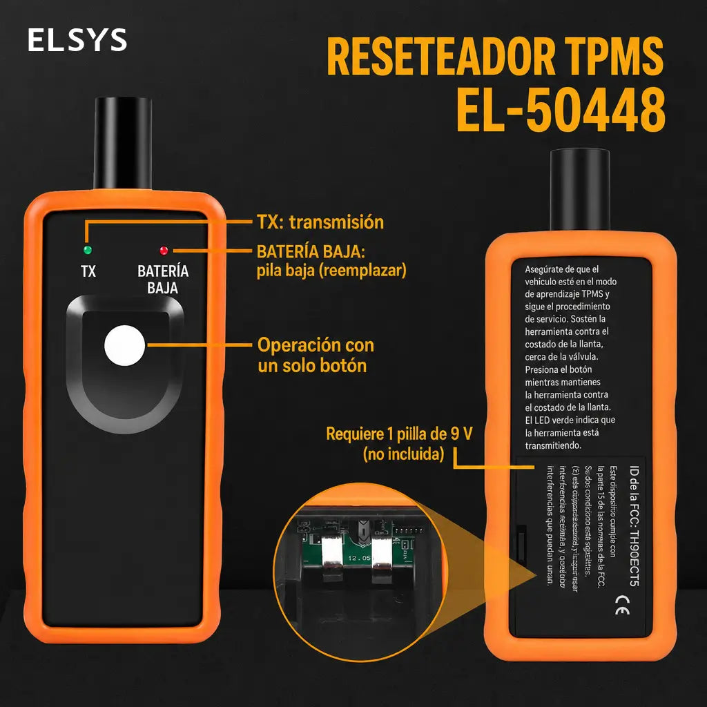 Herramienta de reaprendizaje TPMS EL-50448 para sensores 315/433MHz en autos GM, Buick, Chevy y Cadillac, ideal para rotación o cambio de llantas