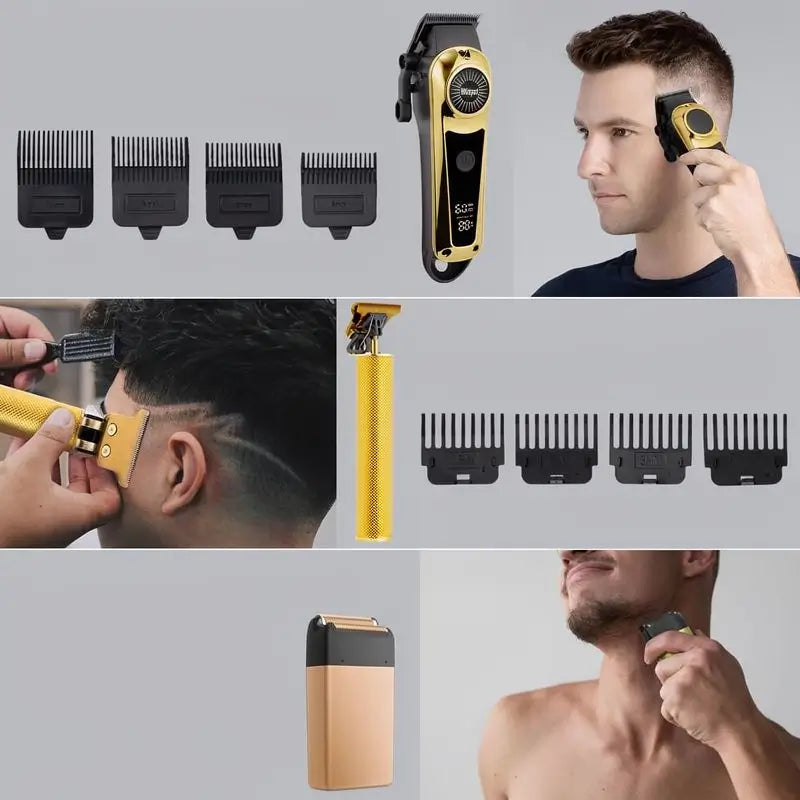 Kit Profesional de Máquina Cortadora de Cabello y Recortadora para Hombre Recargable USB, Set de Barbería con Pantalla LCD y Cuchilla Ajustable