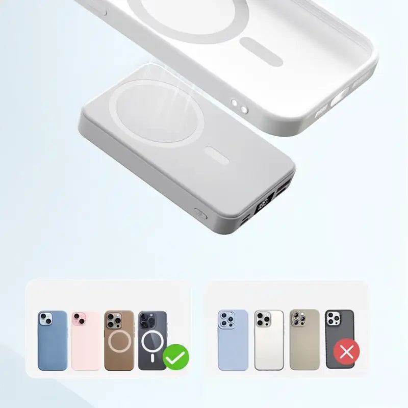 Batería Portátil Magnética 10000mAh Cargador Inalámbrico con Cable USB-C y Pantalla LED Power Bank Plegable Compatible con Serie 17/16/15/14/13/12 Pro y Pro Max Silicón Compacto