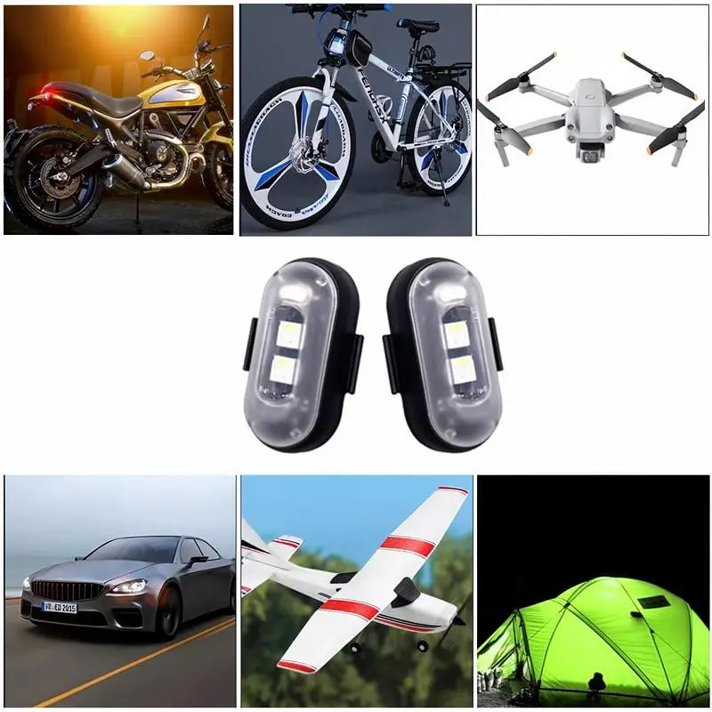 Luces LED Estroboscópicas Inalámbricas RGB Carga USB IP65 Impermeables Anti-Colisión para Carro Moto Dron y Bicicleta
