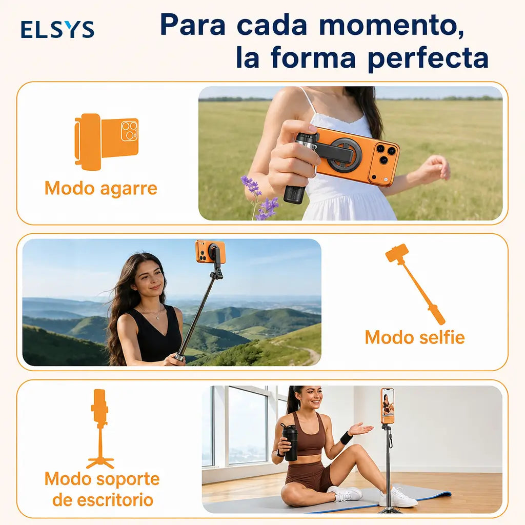 Bastón selfie magnético 4 en 1 con control Bluetooth, trípode estable y rotación 360° para fotos con celular en viajes grupales
