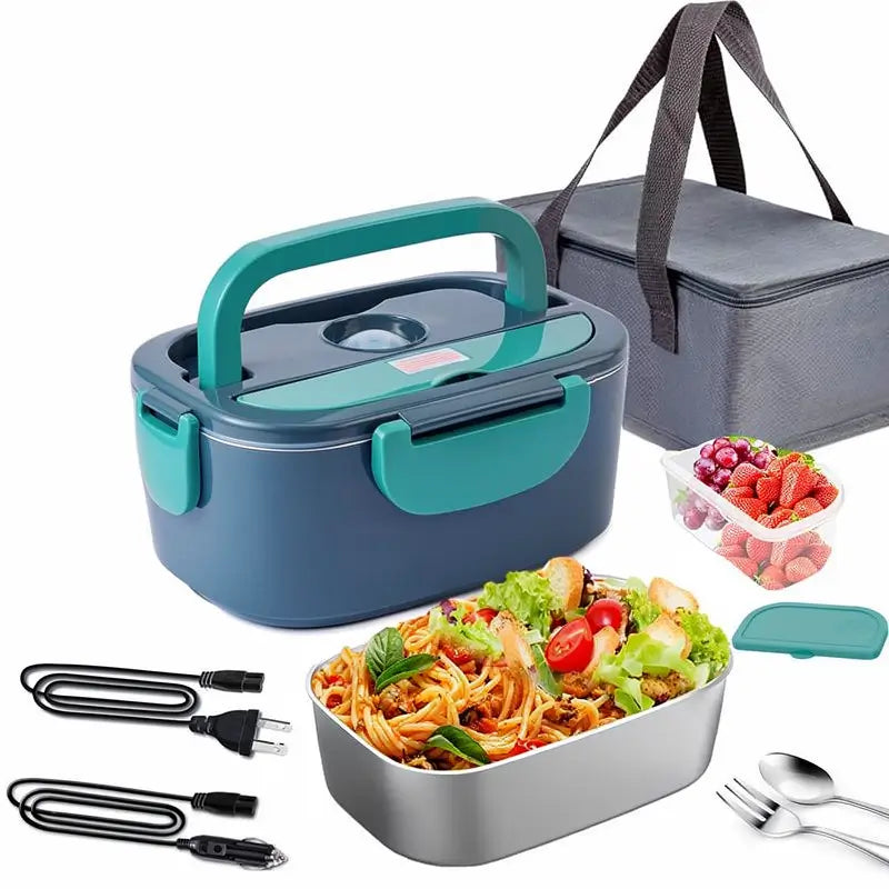 Lonchera Eléctrica Portátil de 80W, Calentador de Comida de 1.8L para Adultos con Cubiertos y Bolsa Térmica, Calentador Electrónico para Coche, Hogar y Oficina