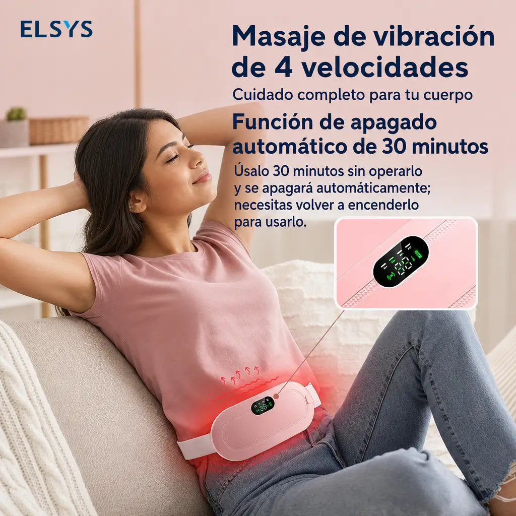 Cinturón térmico menstrual inalámbrico con 3 niveles de calor y 4 modos de masaje vibratorio para abdomen, cintura y cólicos menstruales