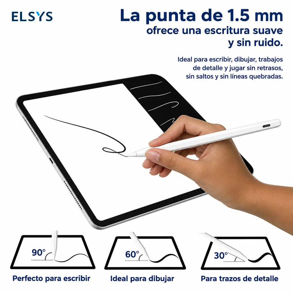 Stylus compatible con iPad 2018-2026, sensibilidad a inclinación y punta 1.5 mm para escribir, dibujar y estudiar cómodo sin interrupciones diarias