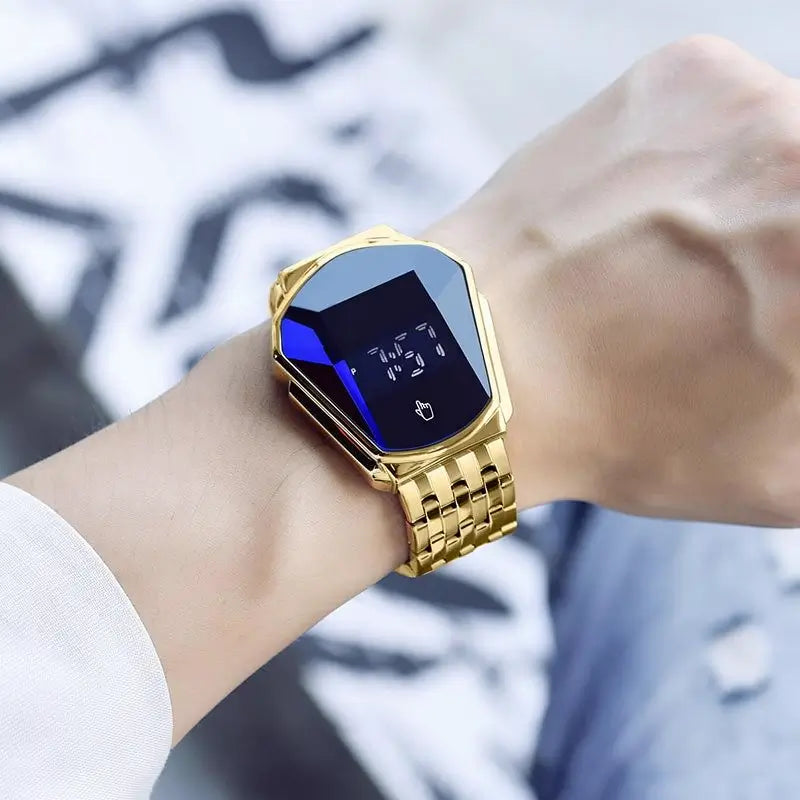 Reloj Deportivo para Hombre con Pantalla Táctil, Cristal Iridiscente en Forma de Diamante, Cronógrafo de Acero Inoxidable, Estilo Casual y de Negocios