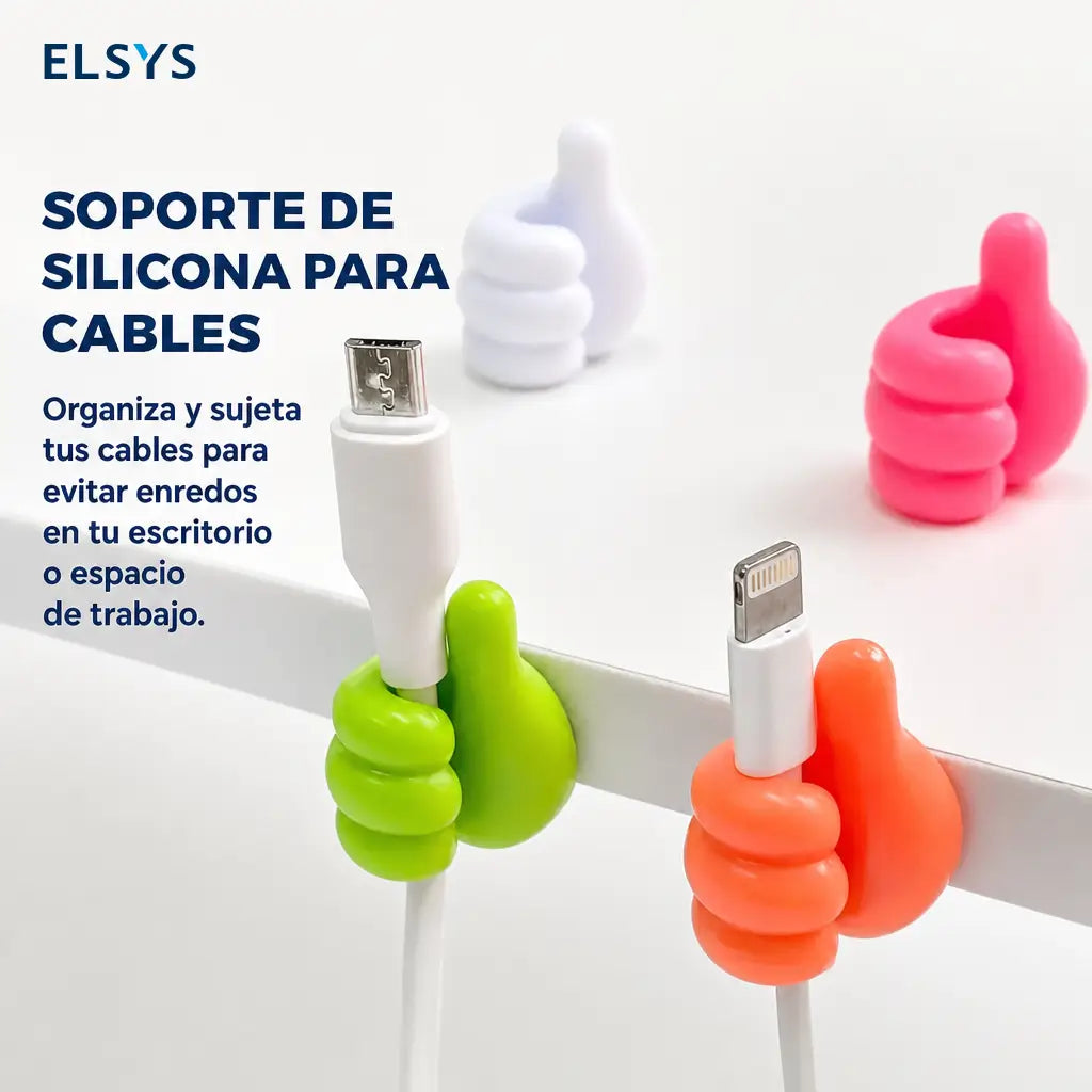 Set de 4 ganchos adhesivos de pulgar para organizar cables y decorar escritorios, recámaras y espacios del hogar sin perforar paredes fácilmente