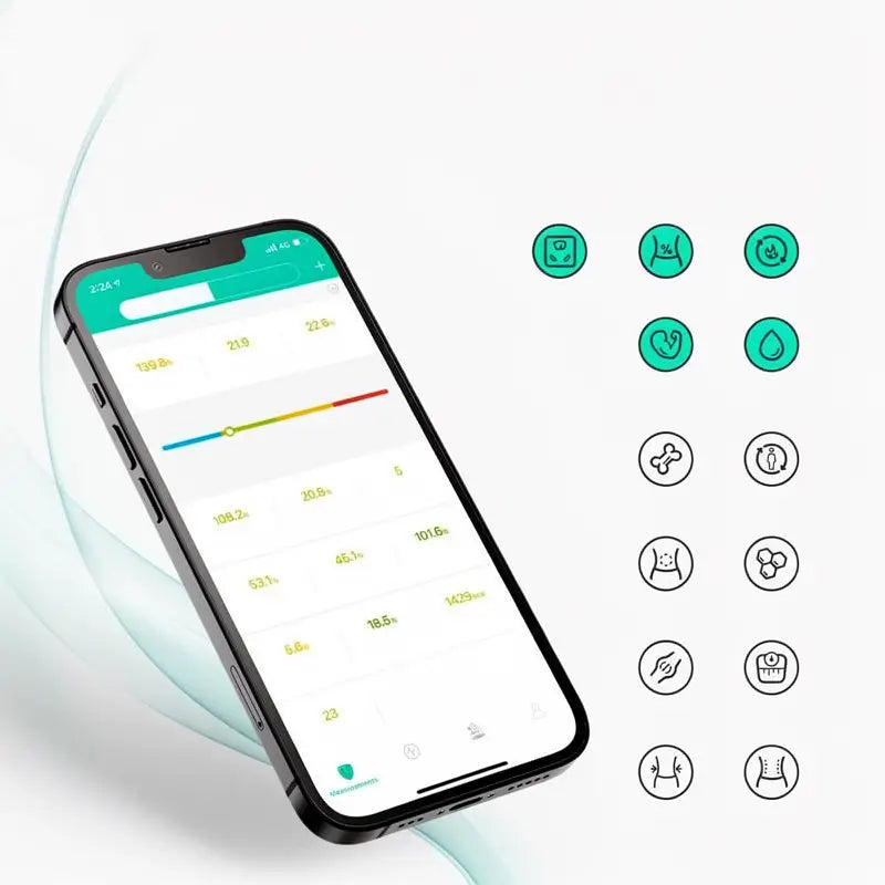 Báscula Digital Inteligente de Bioimpedancia con Bluetooth y App - Monitoreo de Peso, IMC y Grasa Corporal con Análisis de Composición Corporal