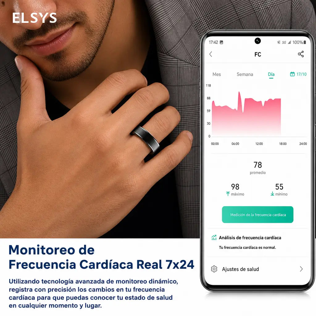Anillo inteligente con monitoreo cardiaco, sueño y 5 modos deportivos para uso diario, ejercicio y seguimiento en celular iOS y Android