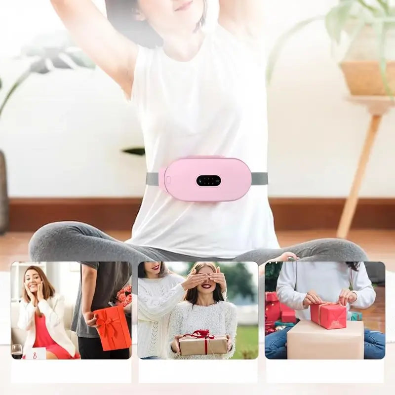 Almohadilla Térmica para Cólicos Menstruales, Masajeador Portátil Inalámbrico con 3 Niveles de Calor y 4 Modos de Masaje para Alivio del Dolor Lumbar