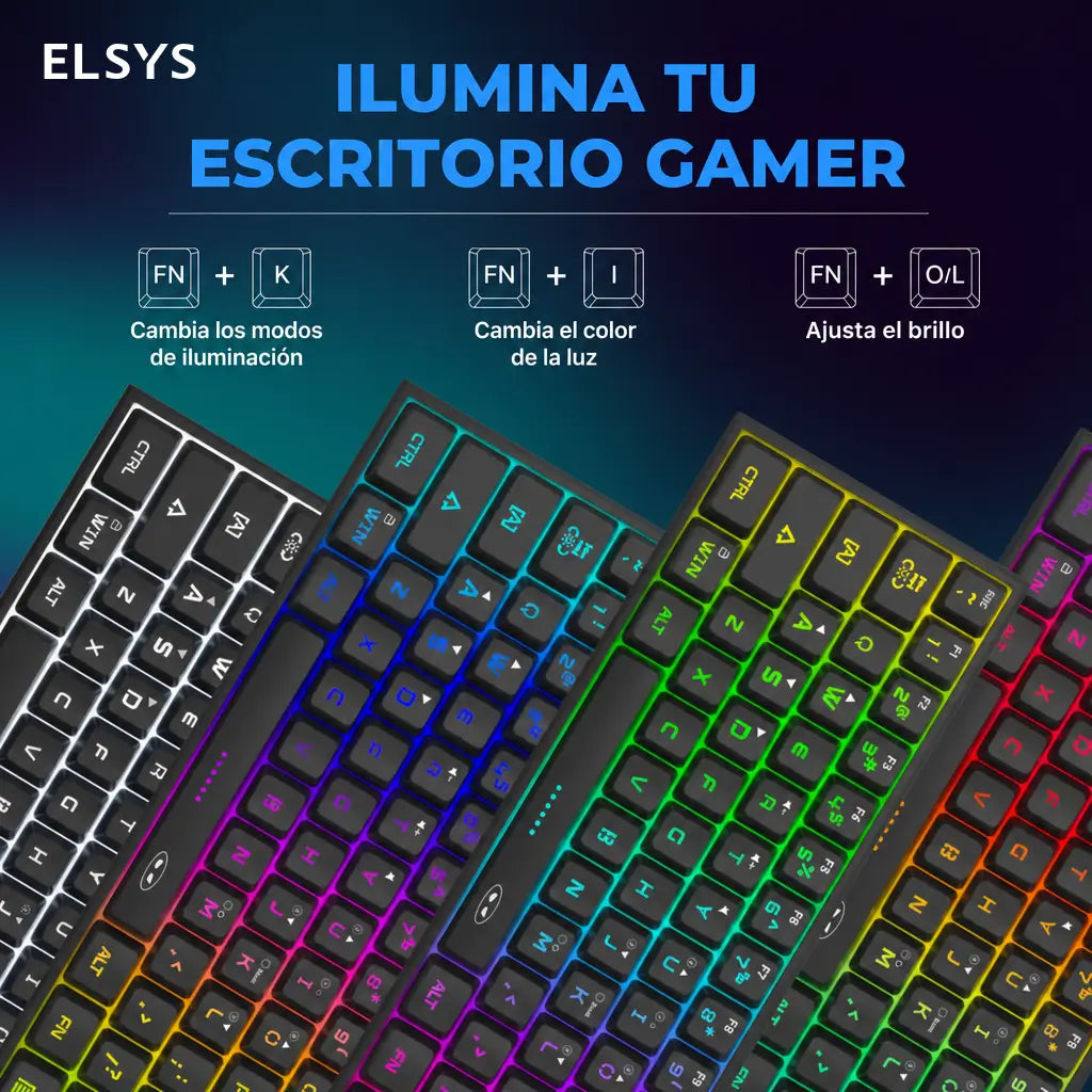 Teclado gamer 60% compacto TS91 con iluminación RGB y 61 teclas de membrana para jugar o trabajar en PC, Mac, PS4 y Xbox One
