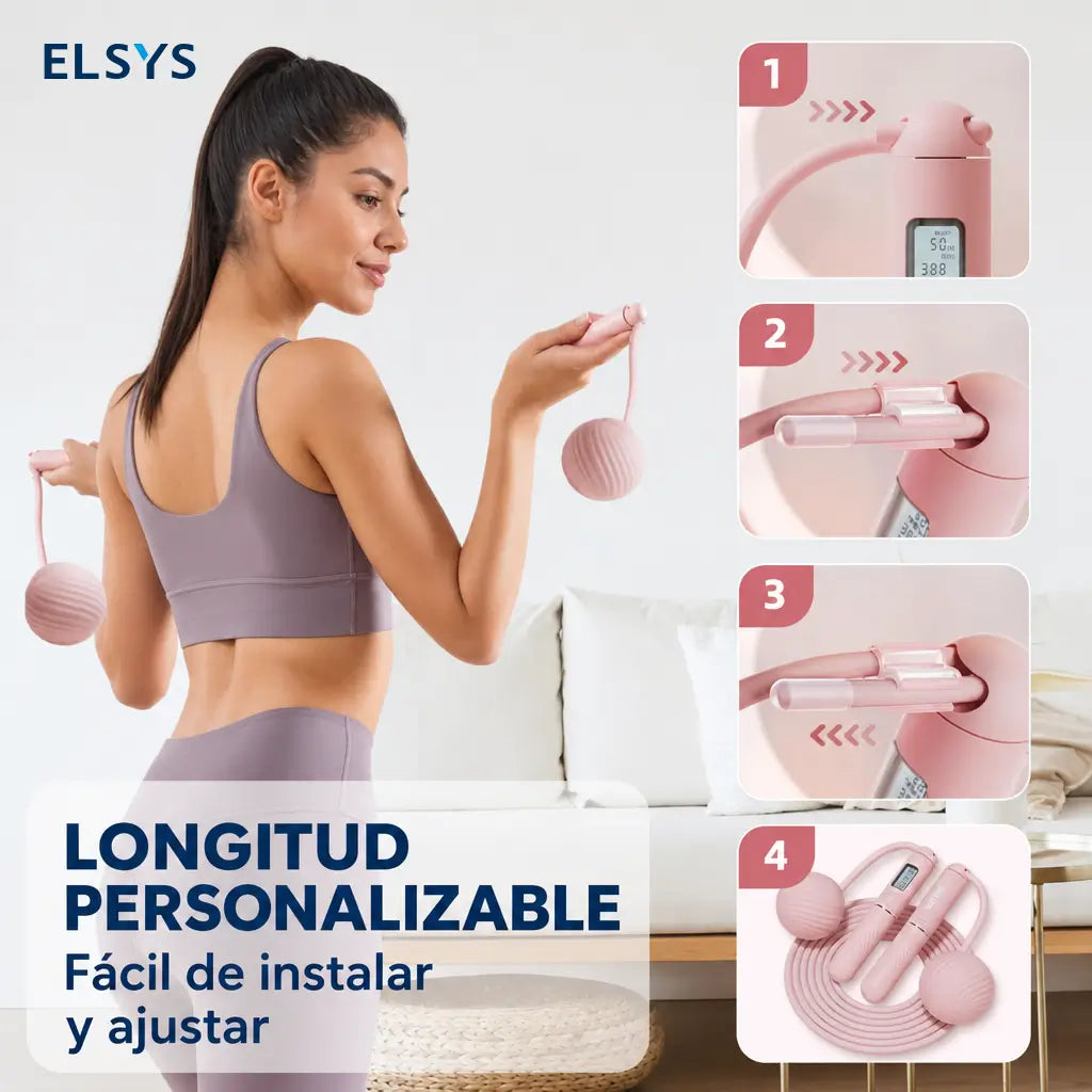 Cuerda para saltar ajustable con contador integrado, mango antiderrapante y opción con peso para rutinas de fitness en casa