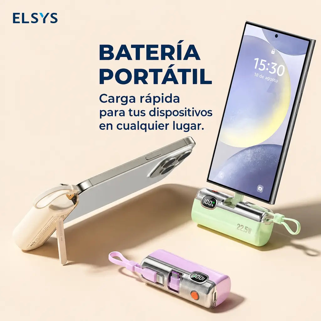 Power bank mini 5000mAh con carga rápida 22.5W, cable integrado y display digital para celular, viajes y emergencias sin cargar peso extra