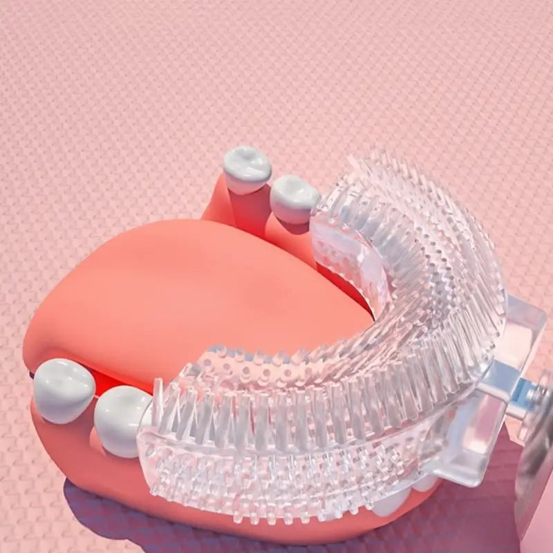 Cepillo de Dientes Eléctrico para Niños en Forma de U, Sónico y Recargable con 2 Cabezales en U y 2 Cabezales Normales, 3 Modos de Limpieza (2-12 Años)