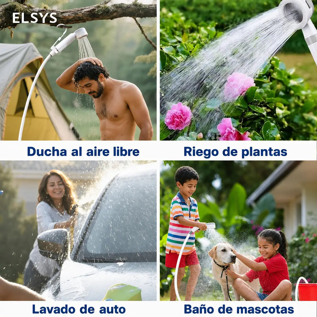 Ducha eléctrica recargable con bomba sumergible y bolsa de transporte para camping, senderismo, lavado de coche y limpieza de mascotas