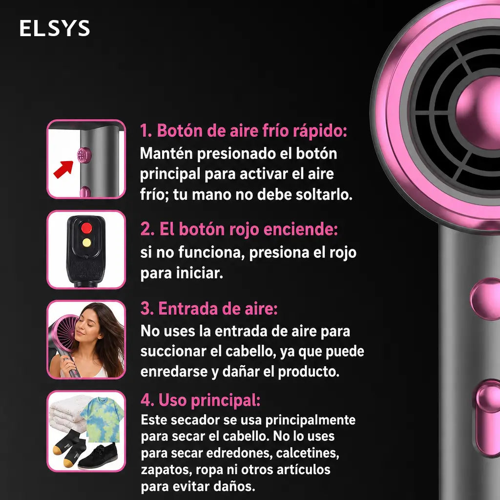 Secadora de cabello compacta G2 con tecnología iónica, aire frío rápido y accesorios para alisar, definir rizos y reducir frizz
