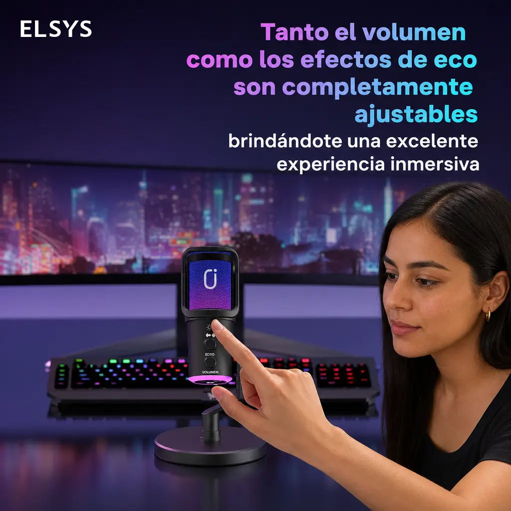 Micrófono dinámico USB U-120 con cancelación de ruido y luz RGB para streaming, gaming, podcasts y grabación en PC o consola