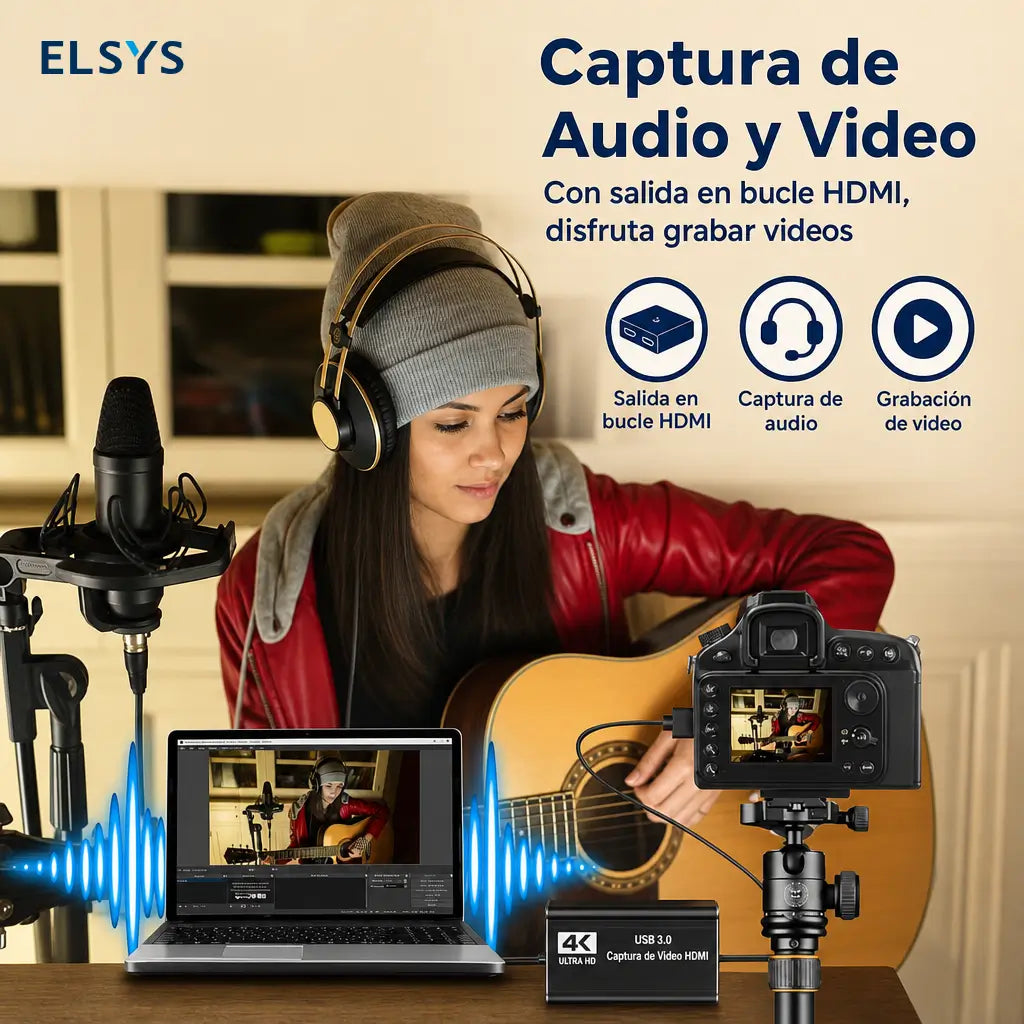 Tarjeta de captura HDMI para Nintendo Switch, PS4 y PS5 con audio 3.5mm, ideal para directos, clases y reuniones en computadora sin drivers