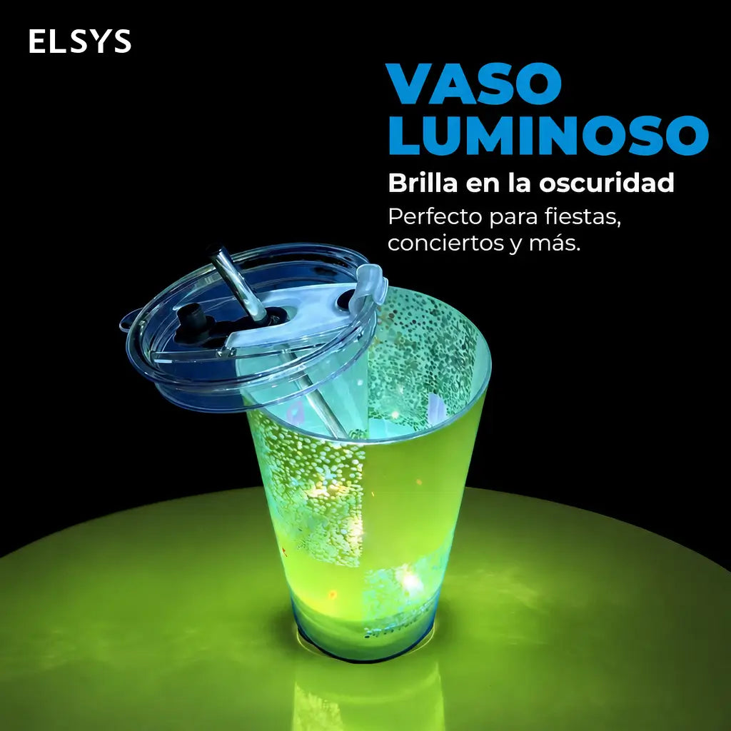 Vaso LED luminoso de 414 ml con color personalizable, tapa y popote para bebidas frías en fiestas, bares y eventos especiales