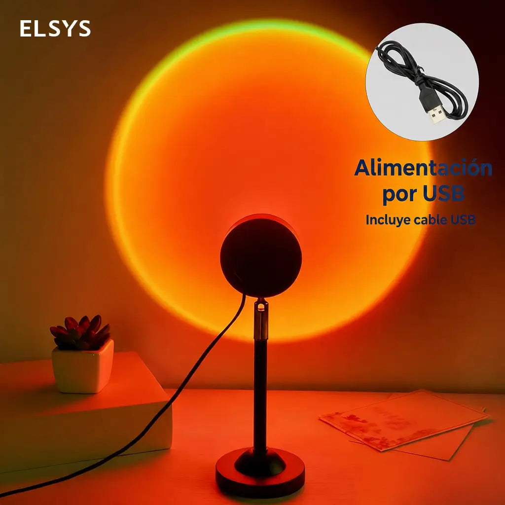 Lámpara proyectora de atardecer RGB con 16 colores, control remoto y ángulo 180° para ambiente en recámara, gaming y fotos
