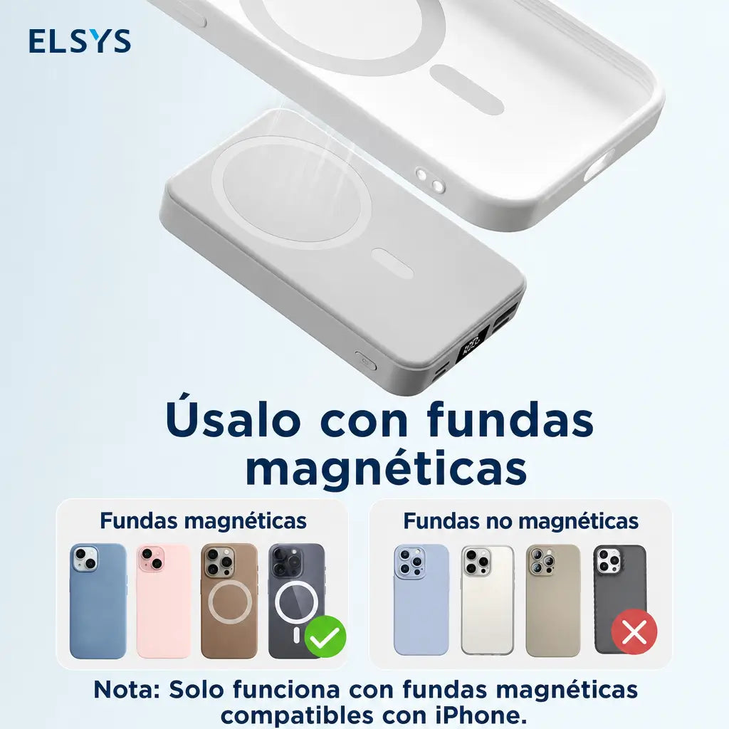 Cargador portátil magnético 10000 mAh con carga inalámbrica, LED digital y soporte horizontal para iPhone 12 a 16 sin cables para uso diario