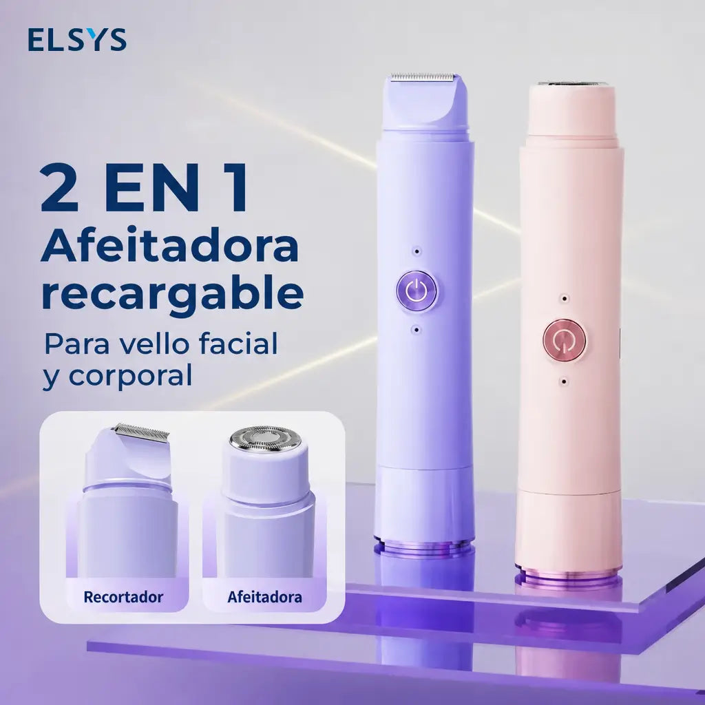 Afeitadora eléctrica 2 en 1 recargable USB con doble cabezal para depilación suave de rostro, piernas y zona bikini en casa