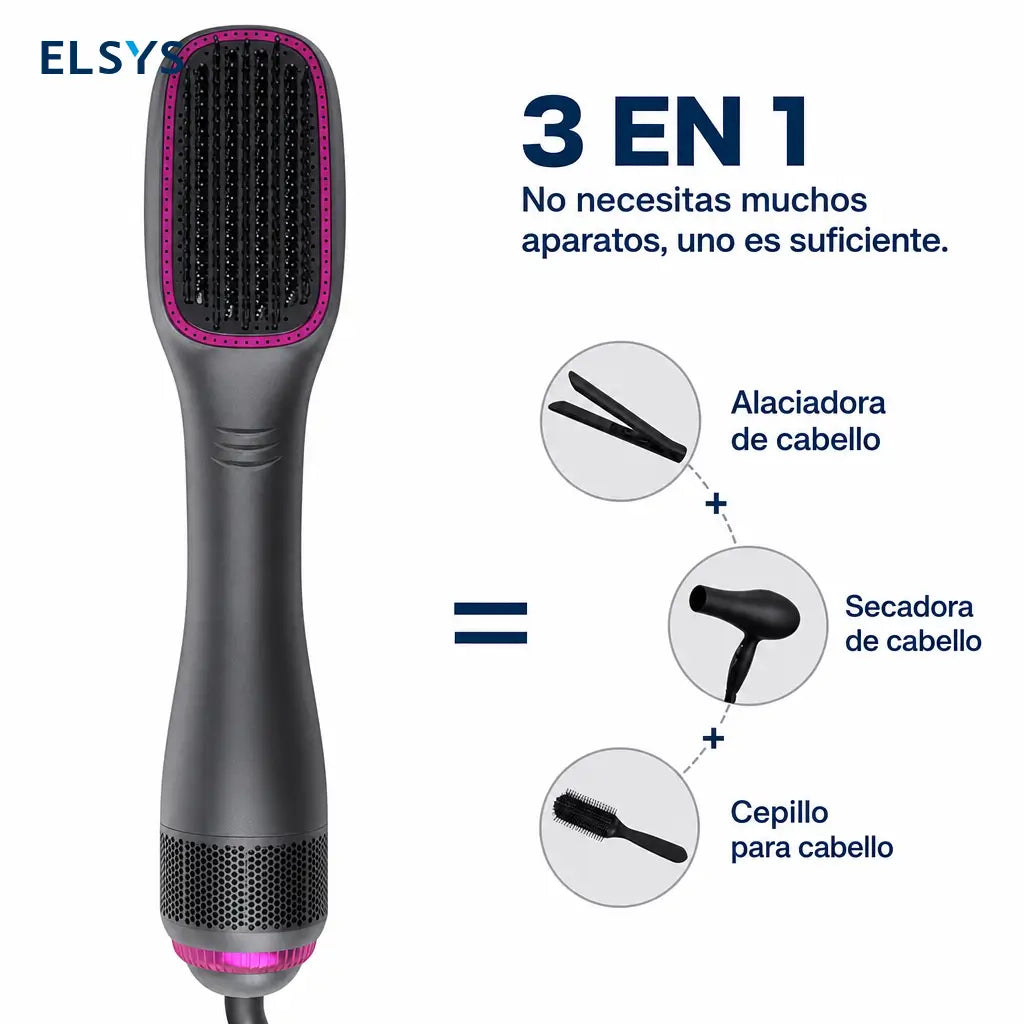 Cepillo secador y alisador 3 en 1 de 1200 W con ajustes de calor para cabello lacio y suave en casa sin complicarte