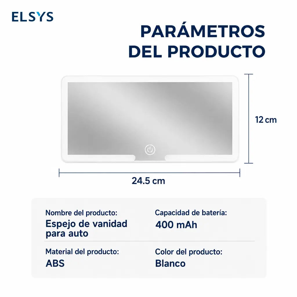Espejo LED para visera de auto con control táctil y brillo ajustable para maquillarte con claridad en cada viaje sin estorbar tu vista