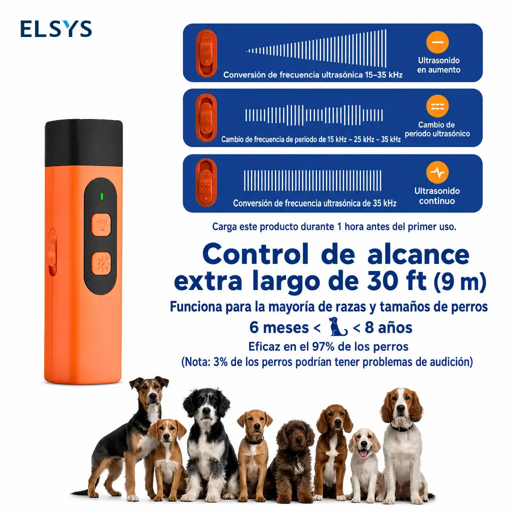 Dispositivo sónico recargable para entrenamiento canino con linterna LED y alcance de 9.1 m (30 ft) para ladridos diarios