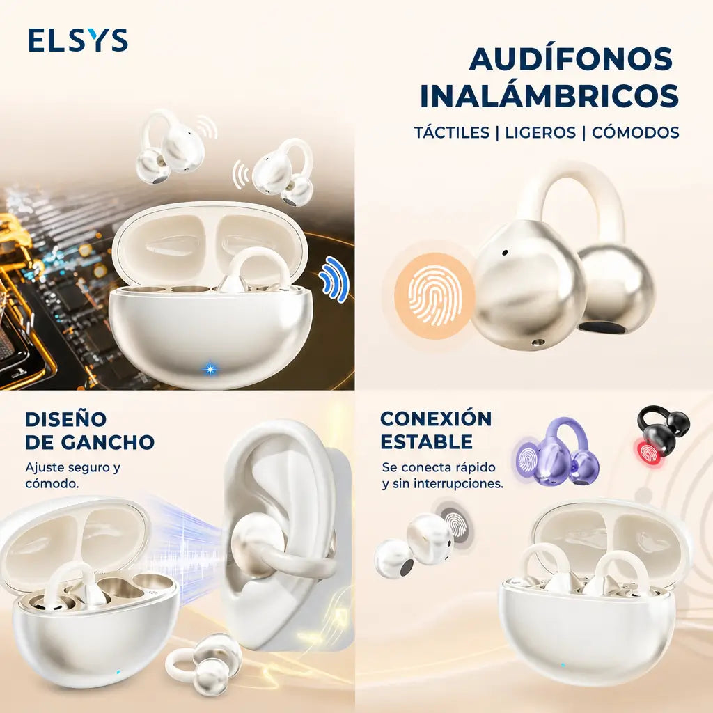 Auriculares Bluetooth 5.4 de oído abierto con clip ergonómico y cancelación de ruido para correr, ejercicio y llamadas claras en celular