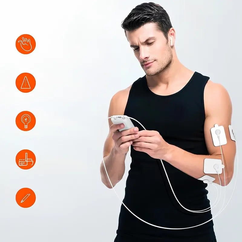 Masajeador Muscular Eléctrico, 10 Modos Doble Canal, 30 Niveles de Intensidad, Masajeador Corporal Compacto Recargable con 4 Electrodos