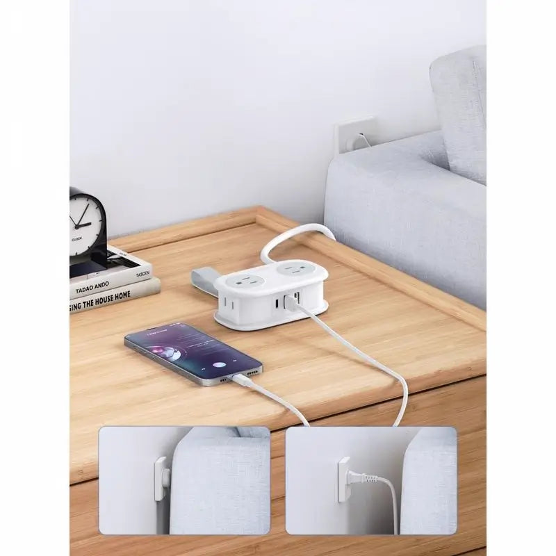 Multicontacto de Viaje con 4 Tomas y 3 Puertos USB (1 USB-C), Extensión Corta de 1.2m, Compacto para Hotel y Aprobado para Cruceros