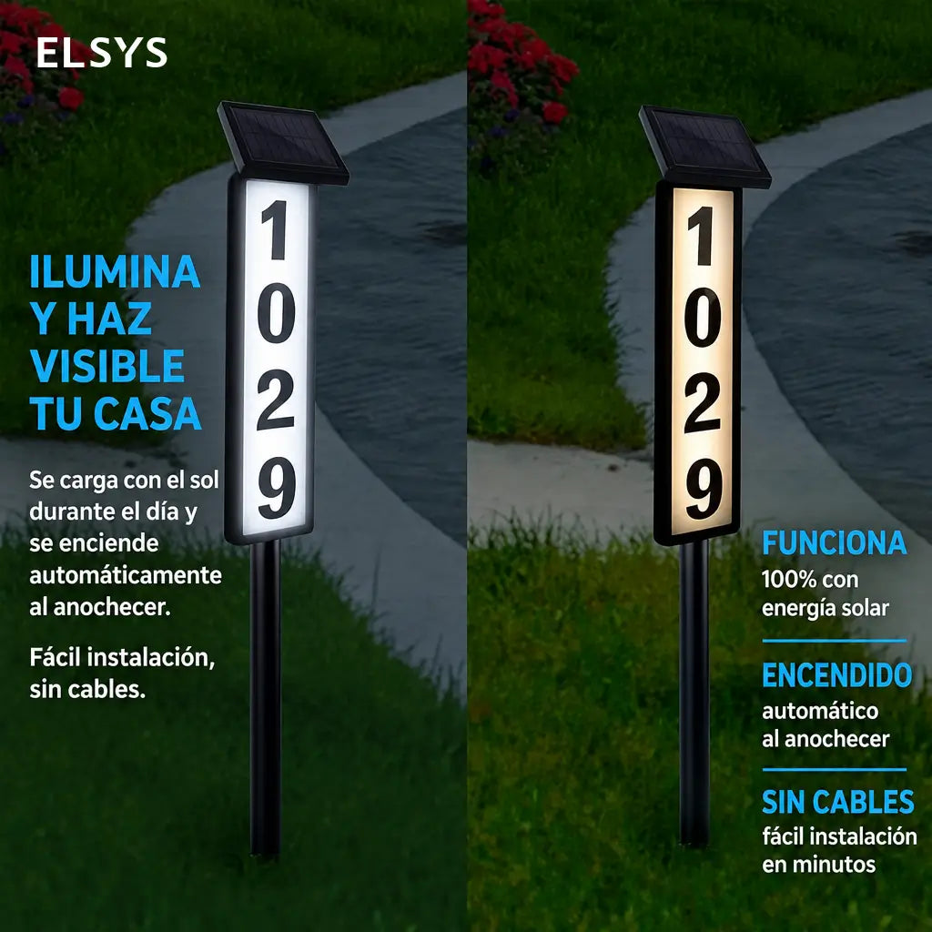 Letrero solar LED para número de casa con estaca, luz blanca o cálida y placa personalizable para entrada, jardín o patio