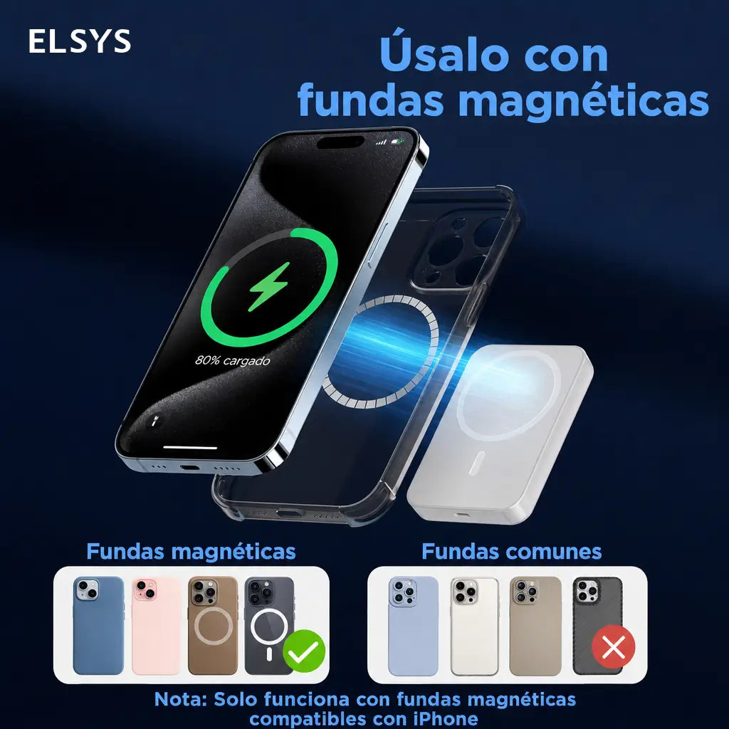 Batería magnética 5000mAh compatible con MagSafe para iPhone 12 a 16, cargador inalámbrico compacto para viajes, oficina y uso diario cotidiano