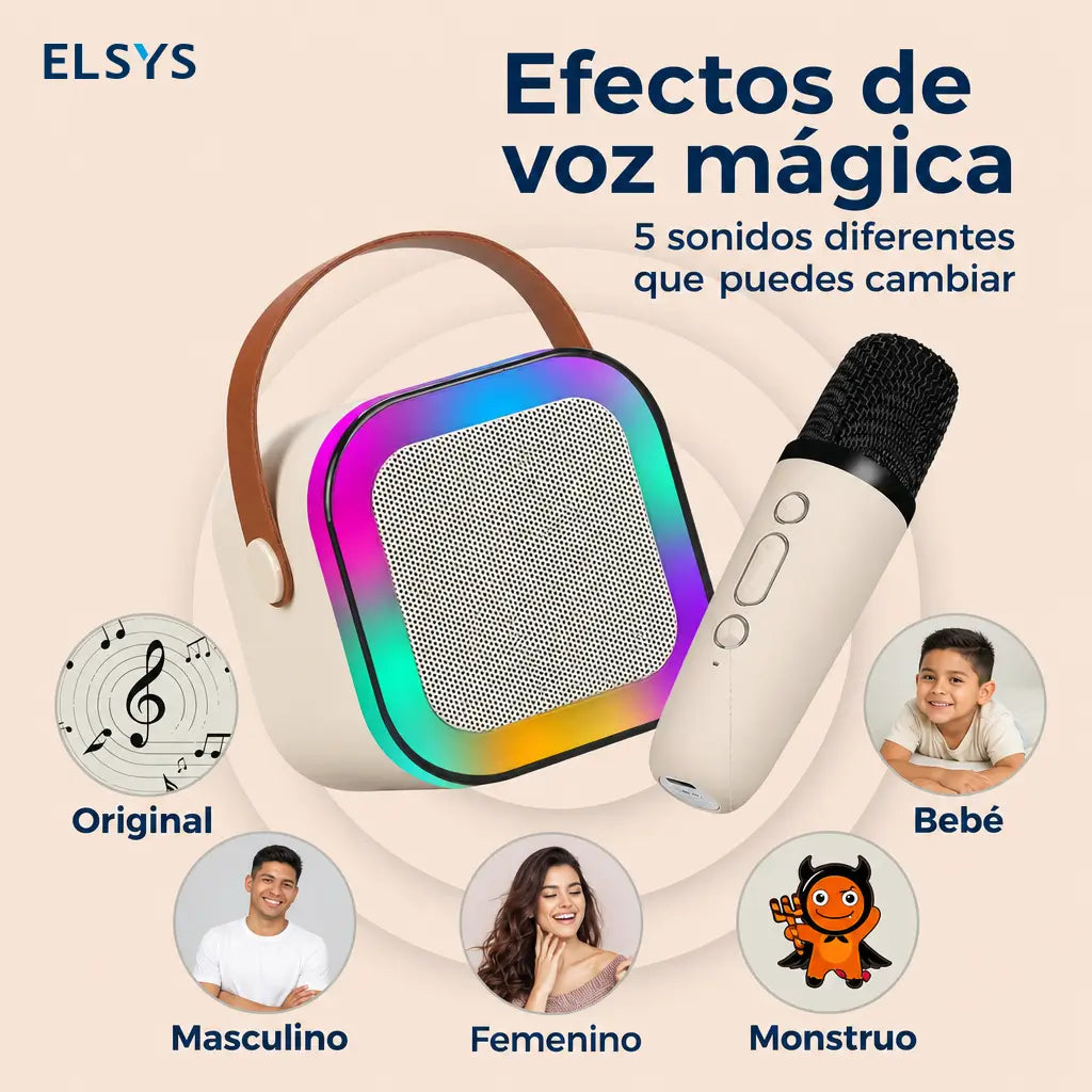 Bocina karaoke mini Bluetooth 5.3 con 2 micrófonos inalámbricos, luces RGB y sonido HiFi para fiestas en casa y reuniones al aire libre