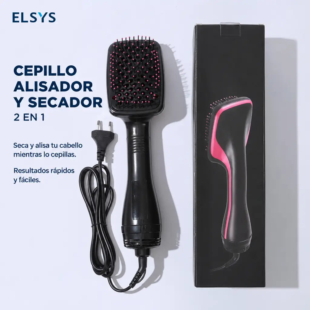 Cepillo secador de aire caliente 2 en 1 con 3 modos y mango ergonómico para secar y peinar en casa o viaje
