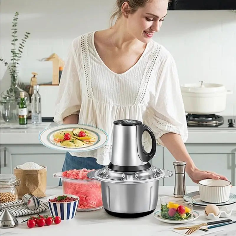 Procesador de Alimentos para Bebé y Molino de Carne de 2L - Incluye 2 Aspas y 2 Tazones Aptos para Lavavajillas, Motor de Cobre Puro para Papillas, Nueces y Carne, Diseño Silencioso y Libre de BPA