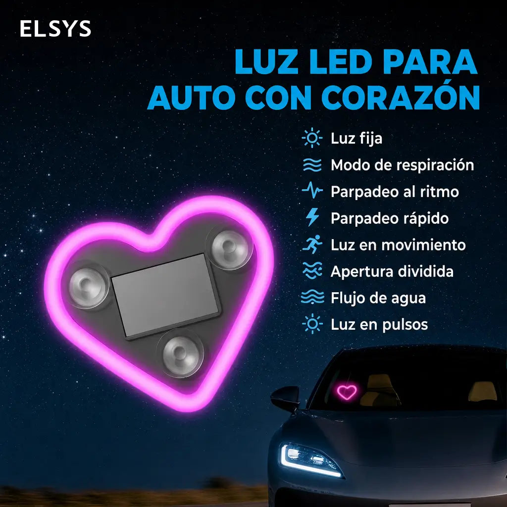 Luz LED neón solar en forma de corazón para pilar C, decoración interior inalámbrica para personalizar tu auto moderna y ecológica