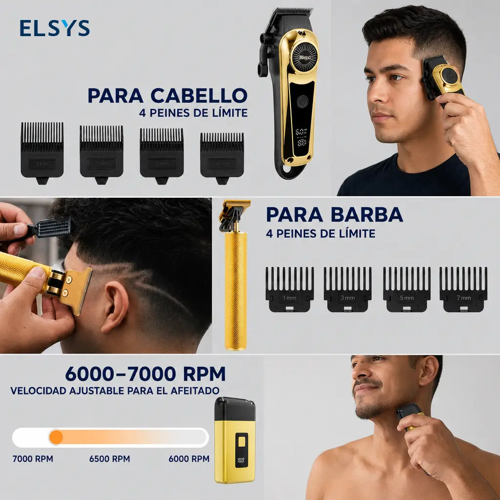 Kit cortadora de cabello y barba recargable USB con pantalla LCD, cuchilla ajustable y rasuradora para cuidado en casa diario masculino