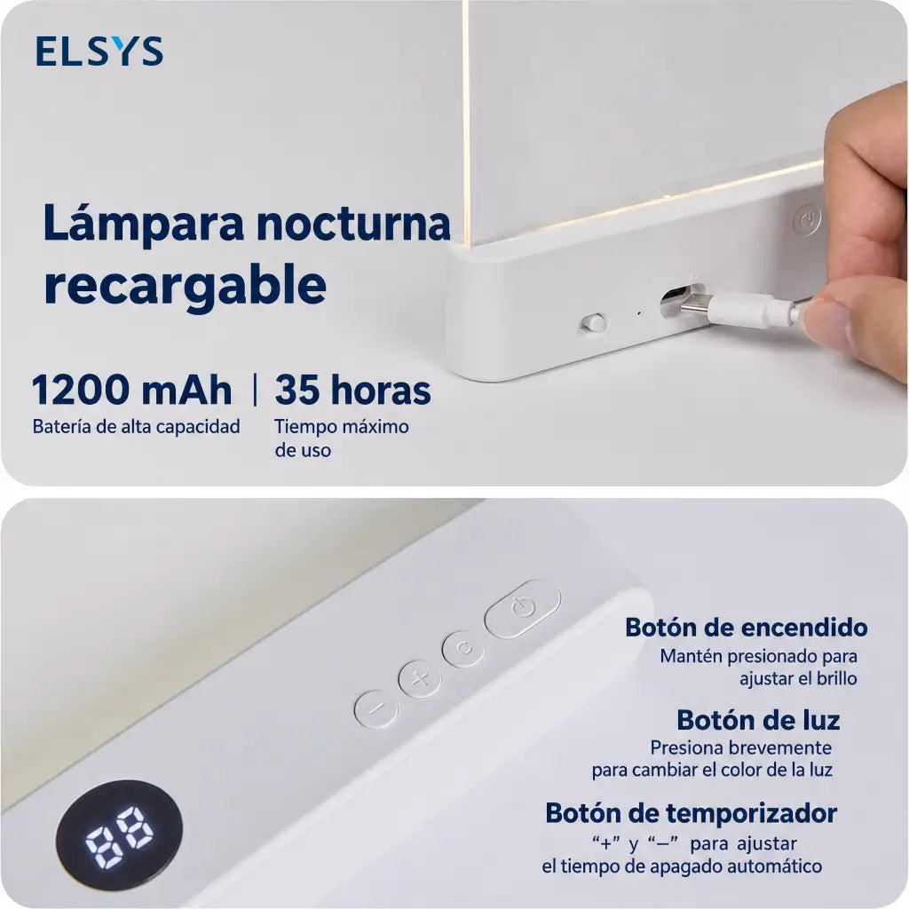 Lámpara plana LED recargable para lectura con 3 tonos, brillo ajustable y temporizador para leer en cama sin molestar a nadie