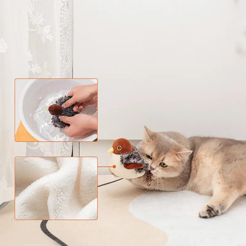 Juguete para Gato de Pájaro con Movimiento, Sonido Realista de Gorjeo, Activado por Toque, Recargable y Colgante, Juguete Interactivo y Duradero para Ejercicio