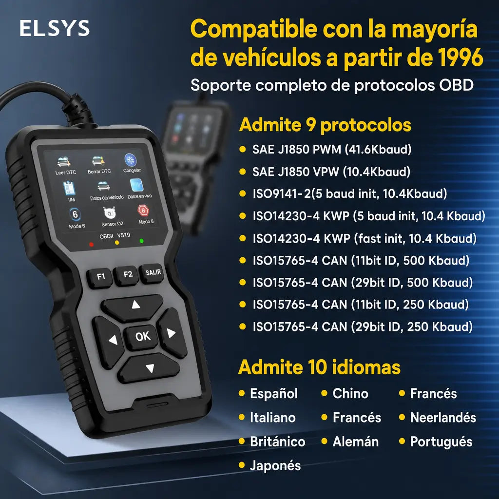 Escáner automotriz OBD2 profesional con datos en vivo, modos 6 y 8 para diagnosticar autos compatibles después de 1996