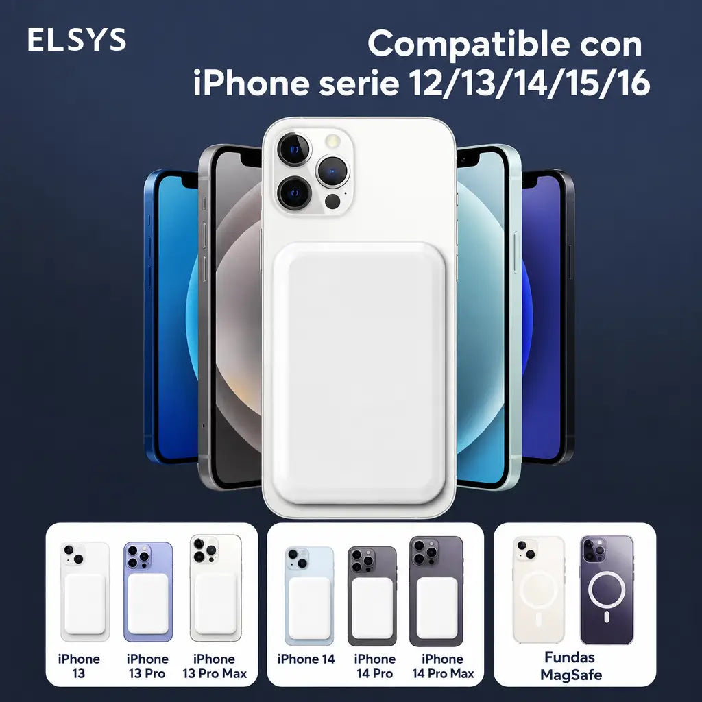 Power bank magnético 5000mAh con carga inalámbrica rápida para iPhone 12 a 17, ideal para mochila, escuela, viajes y oficina