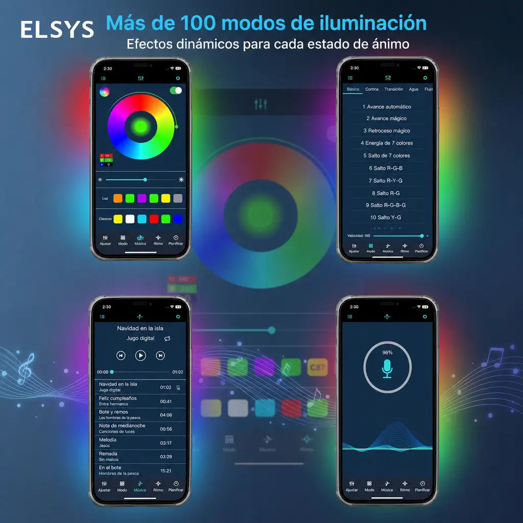 Iluminación interior LED RGB USB para auto con modos dinámicos y sincronización musical