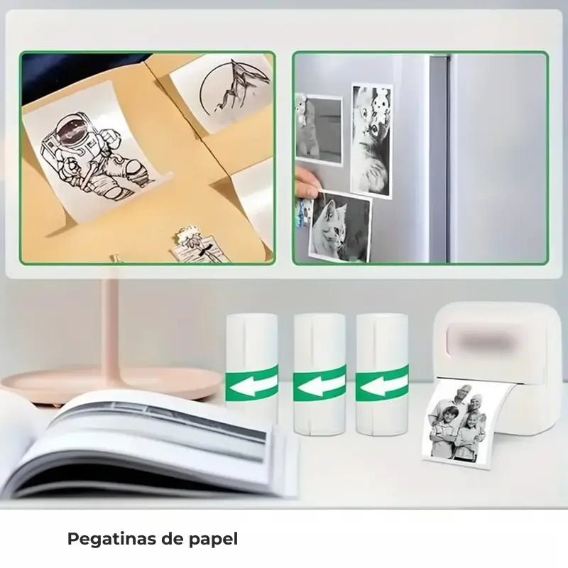 Mini Impresora Portátil Térmica, Kit con Papel de Impresión, Inalámbrica y Recargable USB, Ideal para Fotos y Tareas