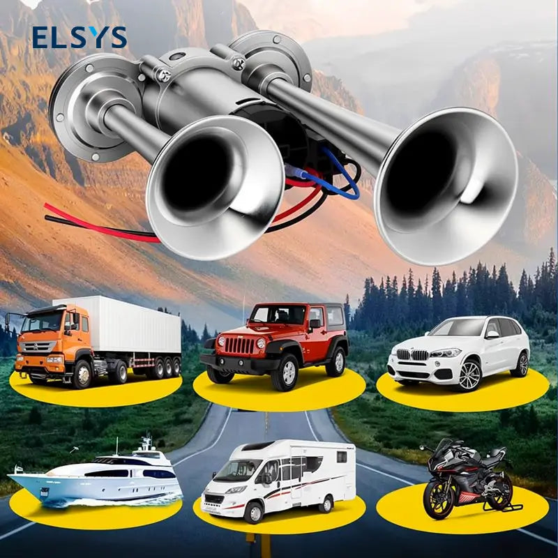 Kit de claxon de aire doble MOVATEK 12V 130dB con compresor para camiones, camionetas, autos, barcos y alarma de seguridad