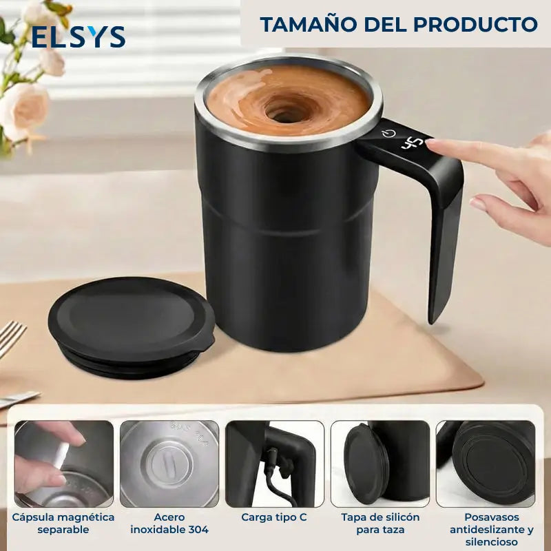 Taza mezcladora eléctrica recargable con agitador magnético, pantalla LCD y acero inoxidable 304 para café, leche, cacao, oficina y uso diario