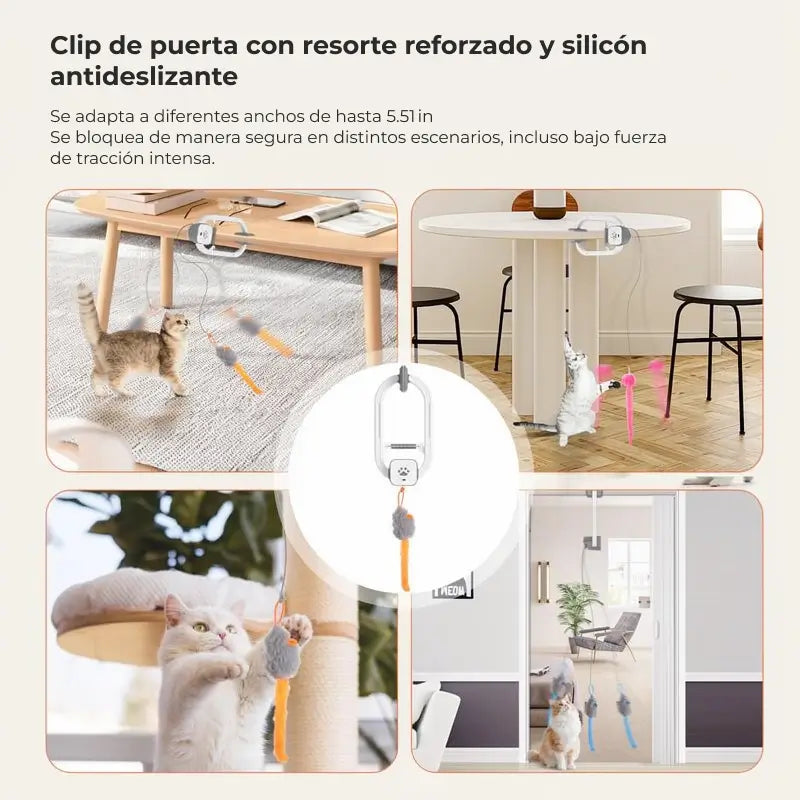 Juguete Eléctrico Interactivo para Gato con Clip para Puerta, Recargable, 2 Modos de Juego (Rotación 360° y Salto Aleatorio), Estimulación Física y Mental, Accesorios para Mascotas