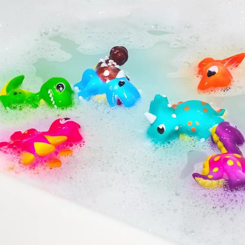 Juguetes de Baño de Dinosaurios con Luz, Paquete de 6 | Juguetes Activados por Agua que Cambian de Color | Juguetes Blandos y Exprimibles para Bebés y Niños | Luces Sensoriales para Tina Libres de Moho