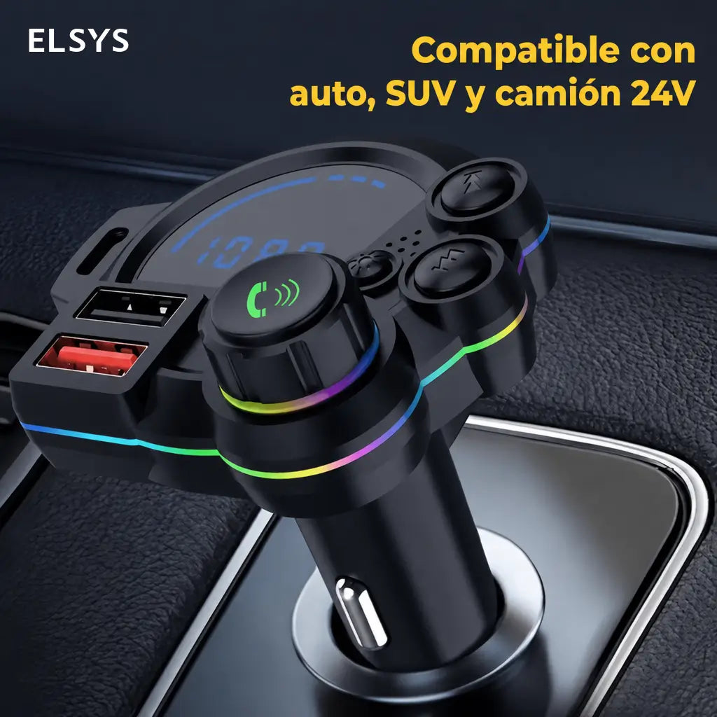 Transmisor FM Bluetooth 5.3 para auto con carga PD 20W y QC 3.0, llamadas manos libres y luz RGB para viajes