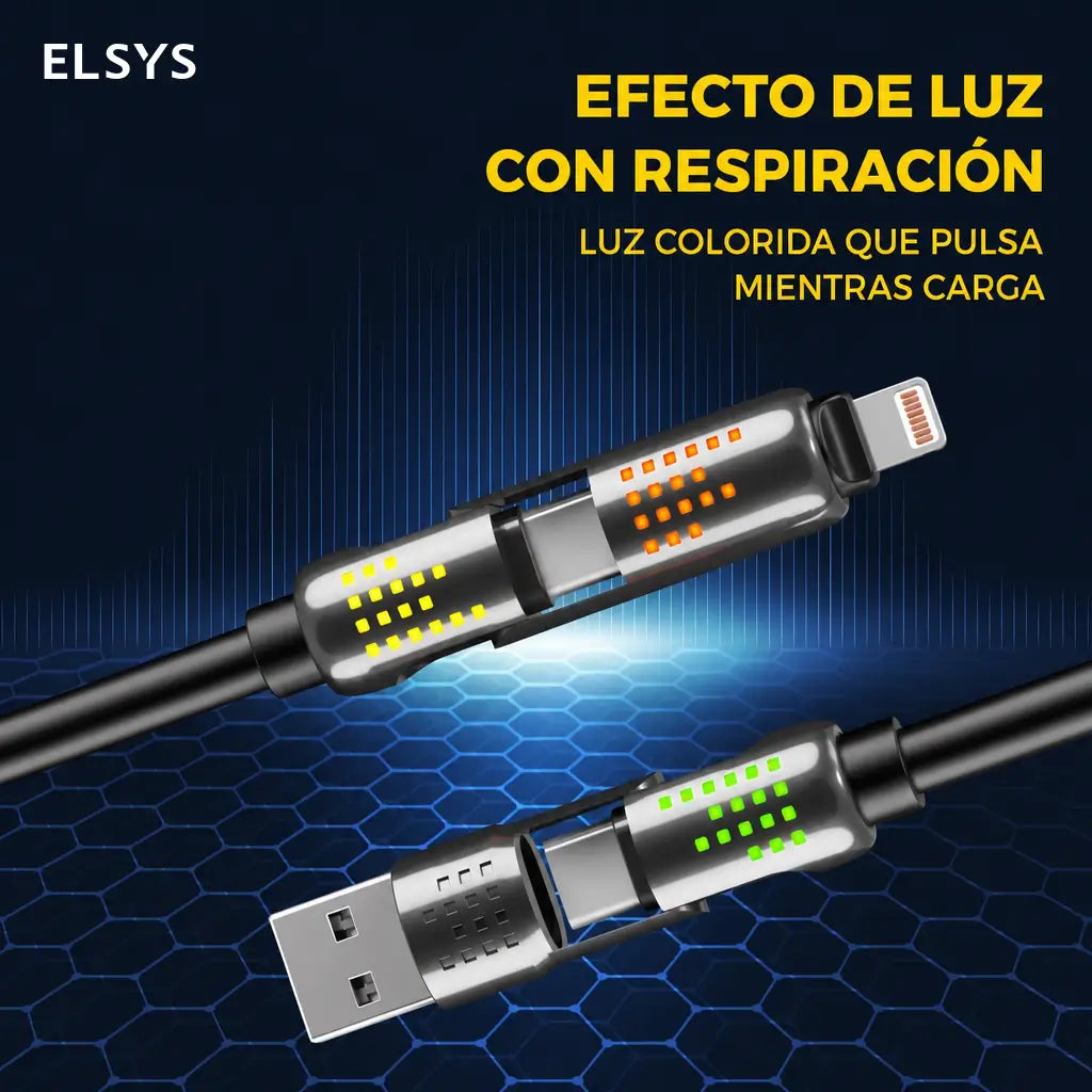 Cable USB-C 4 en 1 de 240W con carga rápida PD 5A y sincronización de datos para iPhone, Android, iPad, Samsung y laptops